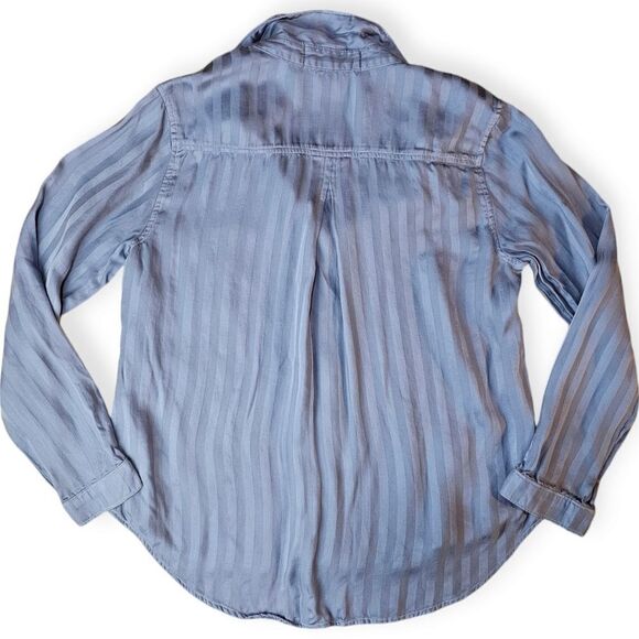 Anthropologie Cloth & Stone Blue Striped Button Down Long Sleeve Top - Picture 8 of 12